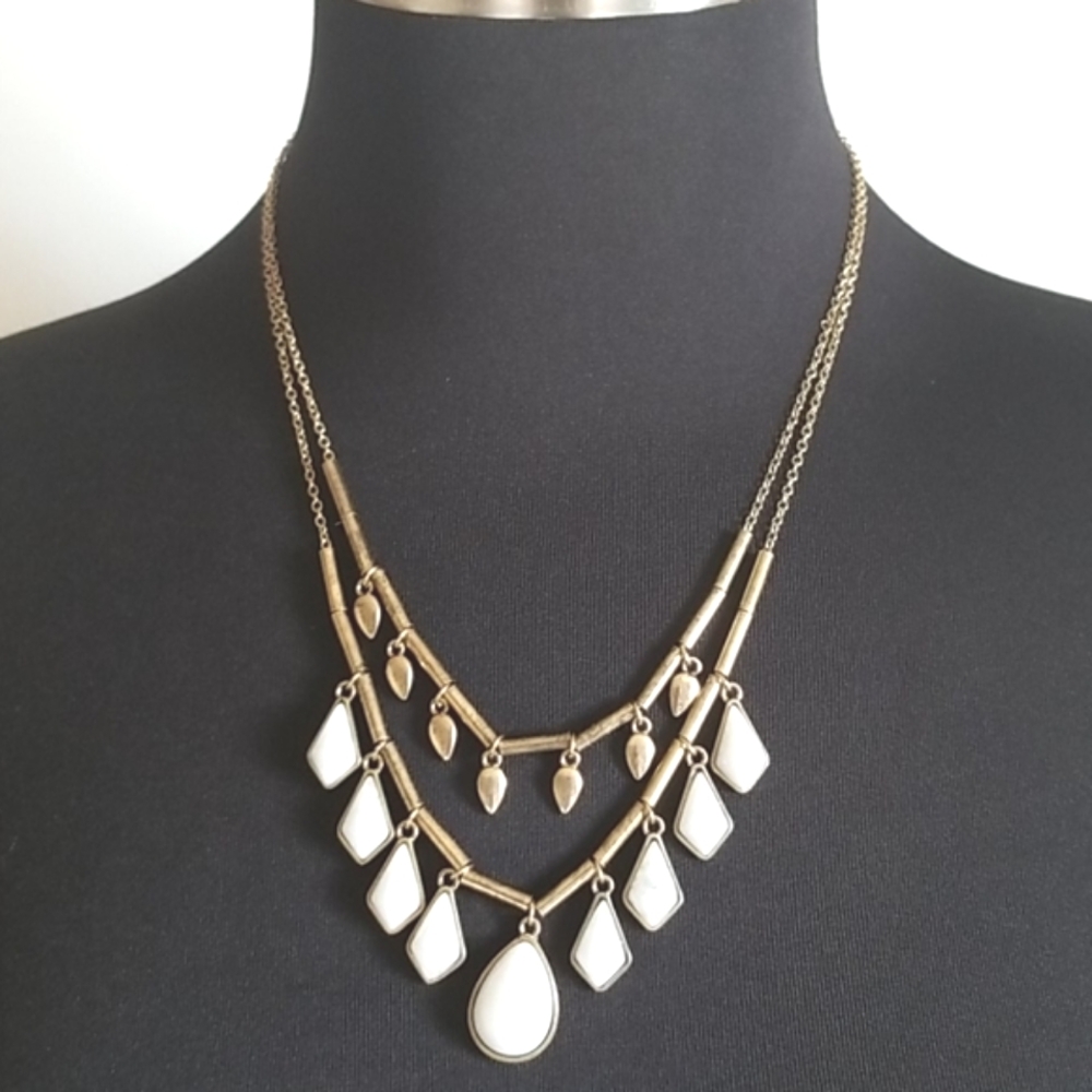 Vintage D Gold Genuine White Quartz Stone Necklace